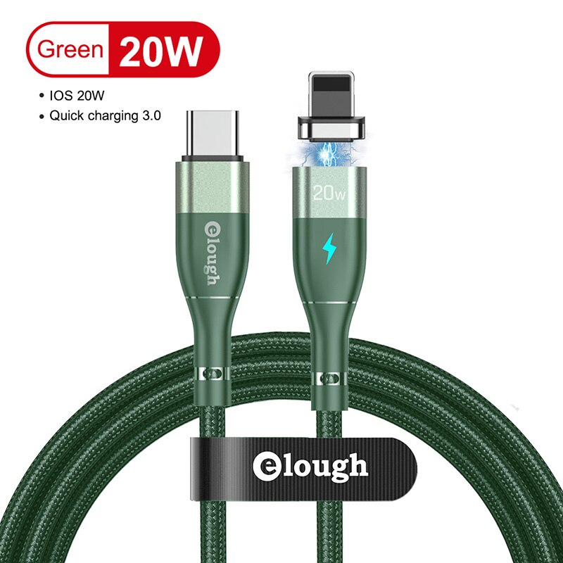 Cavo USB cavo magnetico eliz PD 20W per cavo iPhone 13 11 12 Pro Max XR XS 8 7 Plus illuminazione a LED cavo dati per telefono a ricarica rapida: Green PD Cable / 1m