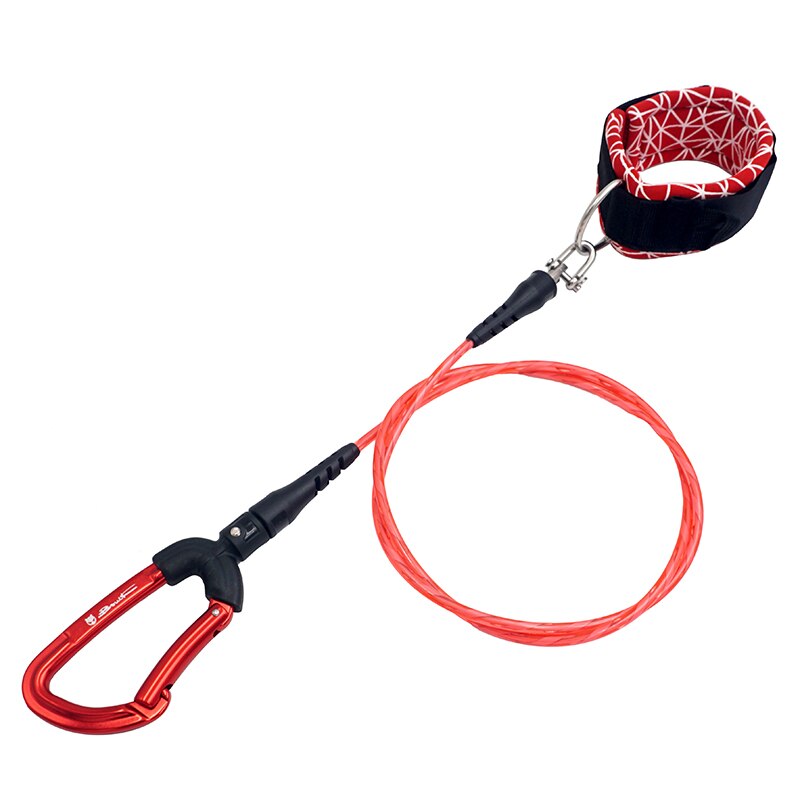 Underwater Freediving Diving Lanyard 316 stainless steel Rope With Carabiner Swivel Snap Loose Safety Cable Security Wristband: TF741 Red