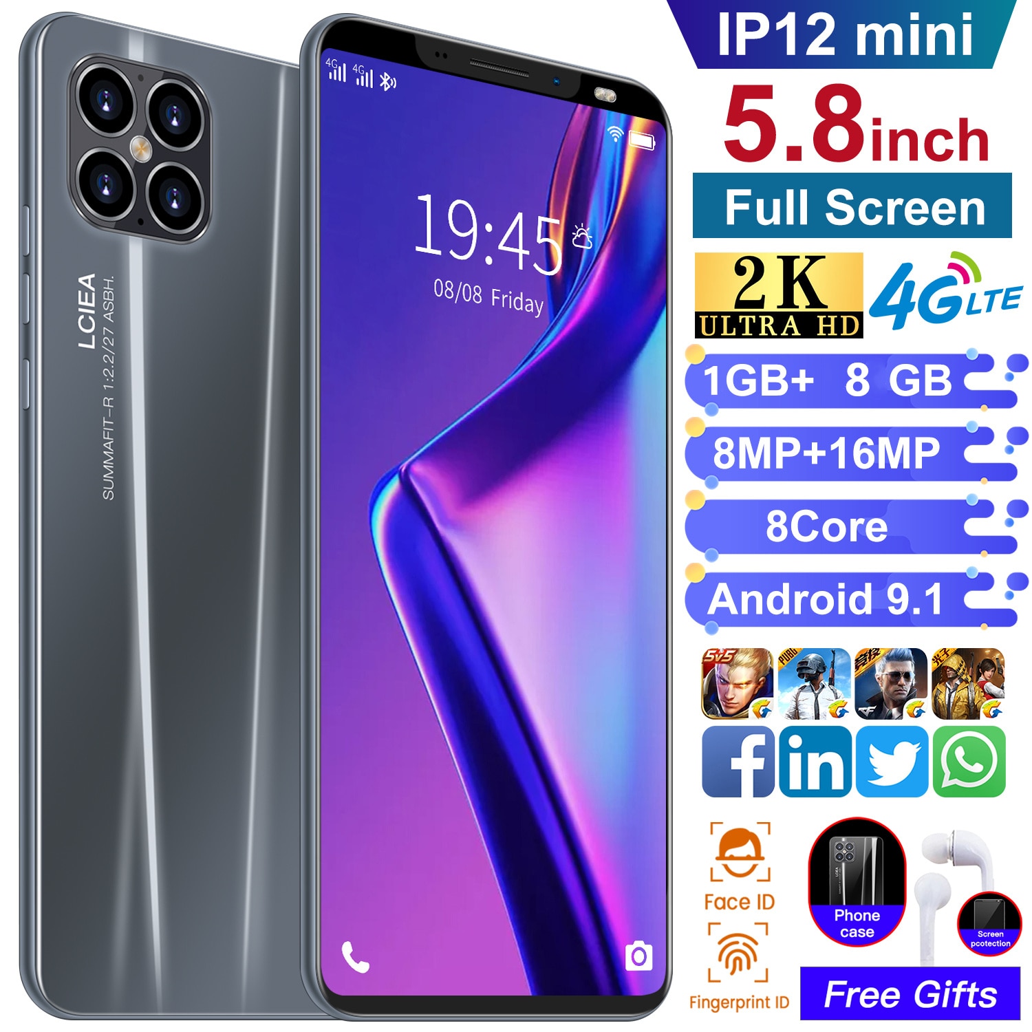 Rugum-teléfono inteligente 3G, móvil desbloqueado IP12 Mini, Pantalla Completa , Android 5,8, 1GB + 8GB de Rom, Sim Dual, 4,4