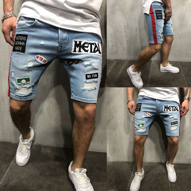 Herr slitna korta jeans märkeskläder sommar korta byxor shorts andas jeansshorts manliga