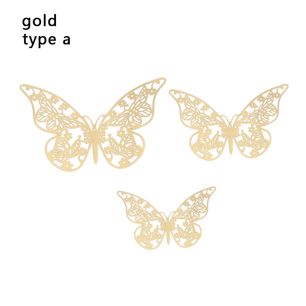 12 Stks/pak 3D Hollow Vlinder Muurstickers Diy Metalen Textuur Goud Zilver Rosegoud Mariposas Decals Feestartikelen Home Decor: gold type a