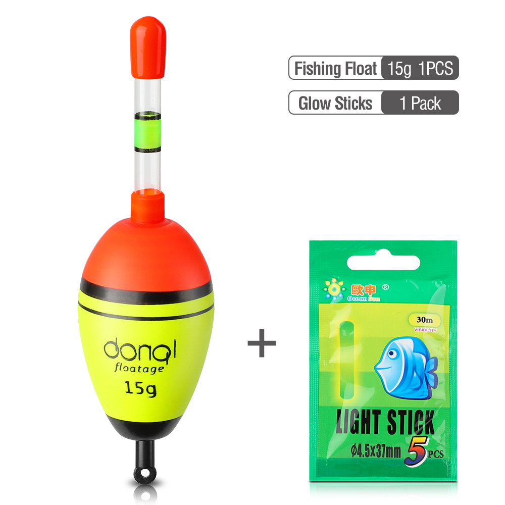DONQL EVA Night Fishing Float Luminous Glowing Buoy 1pcs Floating Force 5g-50g with Fluorescent Light Stick Fishing Tools: Floating Force 15g