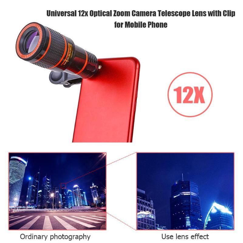 Universal12x Optische Zoom Camera Telescoop Lens Met Clip Voor Mobiele Telefoon