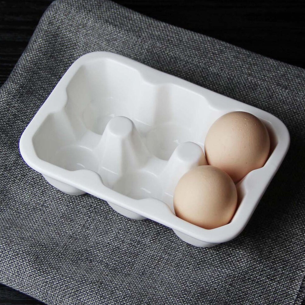 Ceramic 6 Grids Egg Tray Household Kitchen Fridge Fresh Egg Storage Box