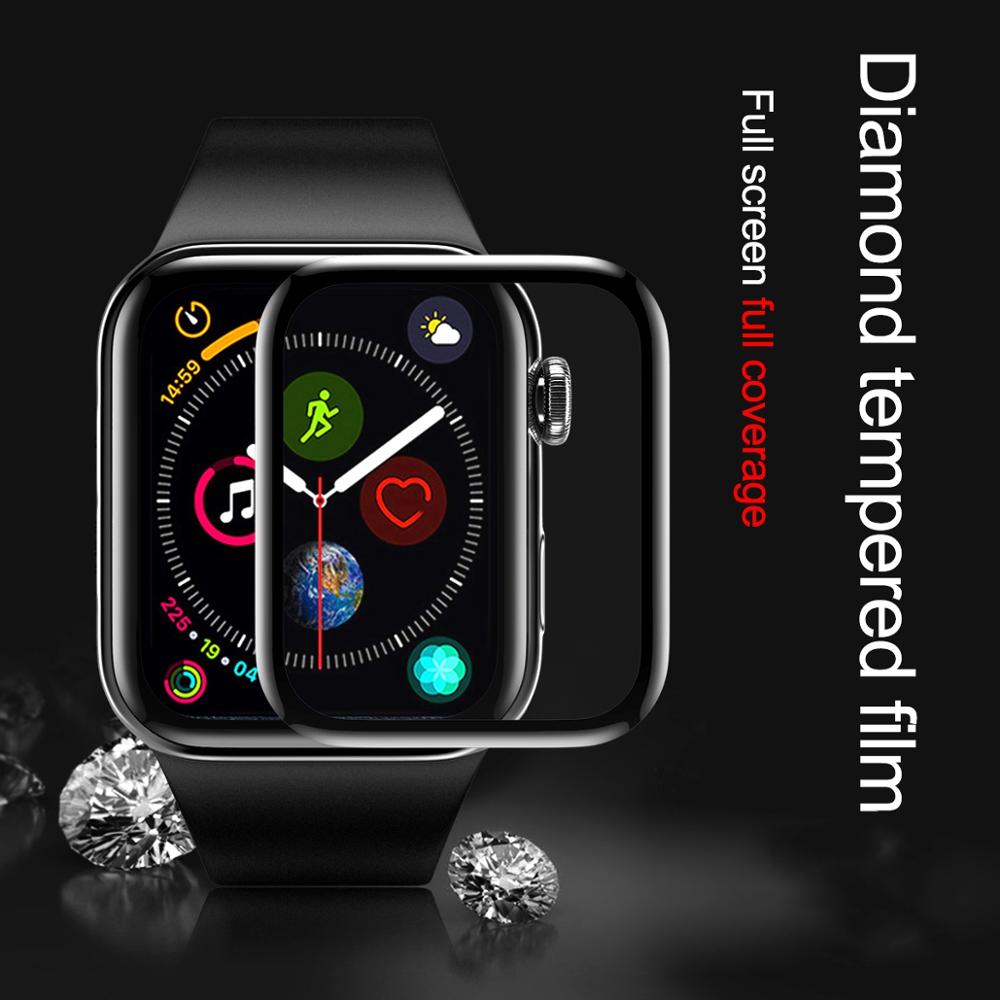 FWG pour Apple Watch protecteur d'écran 3D surface incurvée HD verre trempé série 3 2 1 38MM 42MM iWatch 4/5 6 SE 40MM 44MM plein f