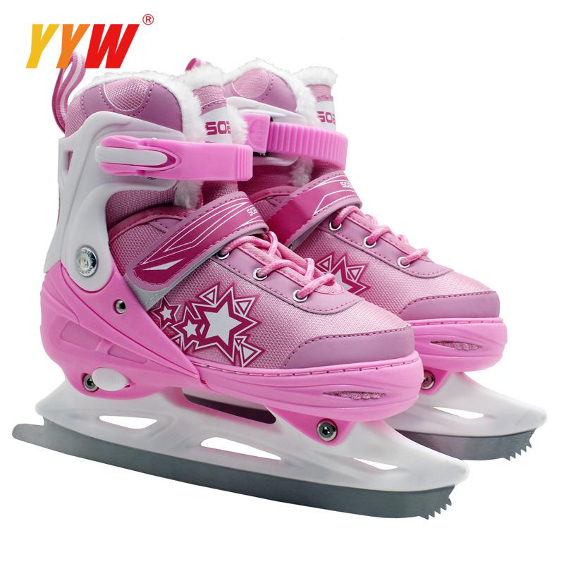 Patines de hielo ajustables para niños y adultos, zapatos de cuchillo de hockey sobre hielo, zapatos cálidos de hockey sobre hielo, patinaje de velocidad, Patin: Naranja / 4