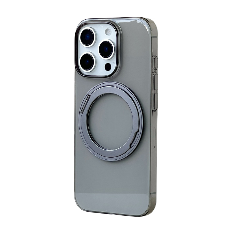 360 ° Coque de téléphone transparente avec béquille rotative MagSafe, étui rigide Transparent pour iPhone 16 pro max 15 Pro 14 13 12: Pour l'iPhone 12 pro / Black