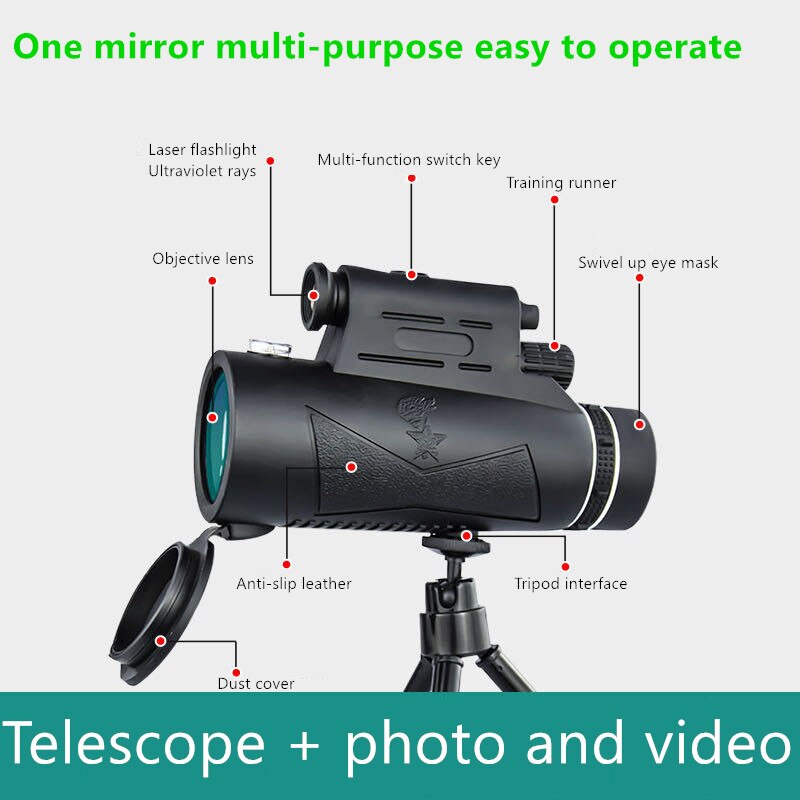 Monocular 12X50 with Light HD High Magnification Outdoor Night Vision Cross-border Child Adult Photo Portable