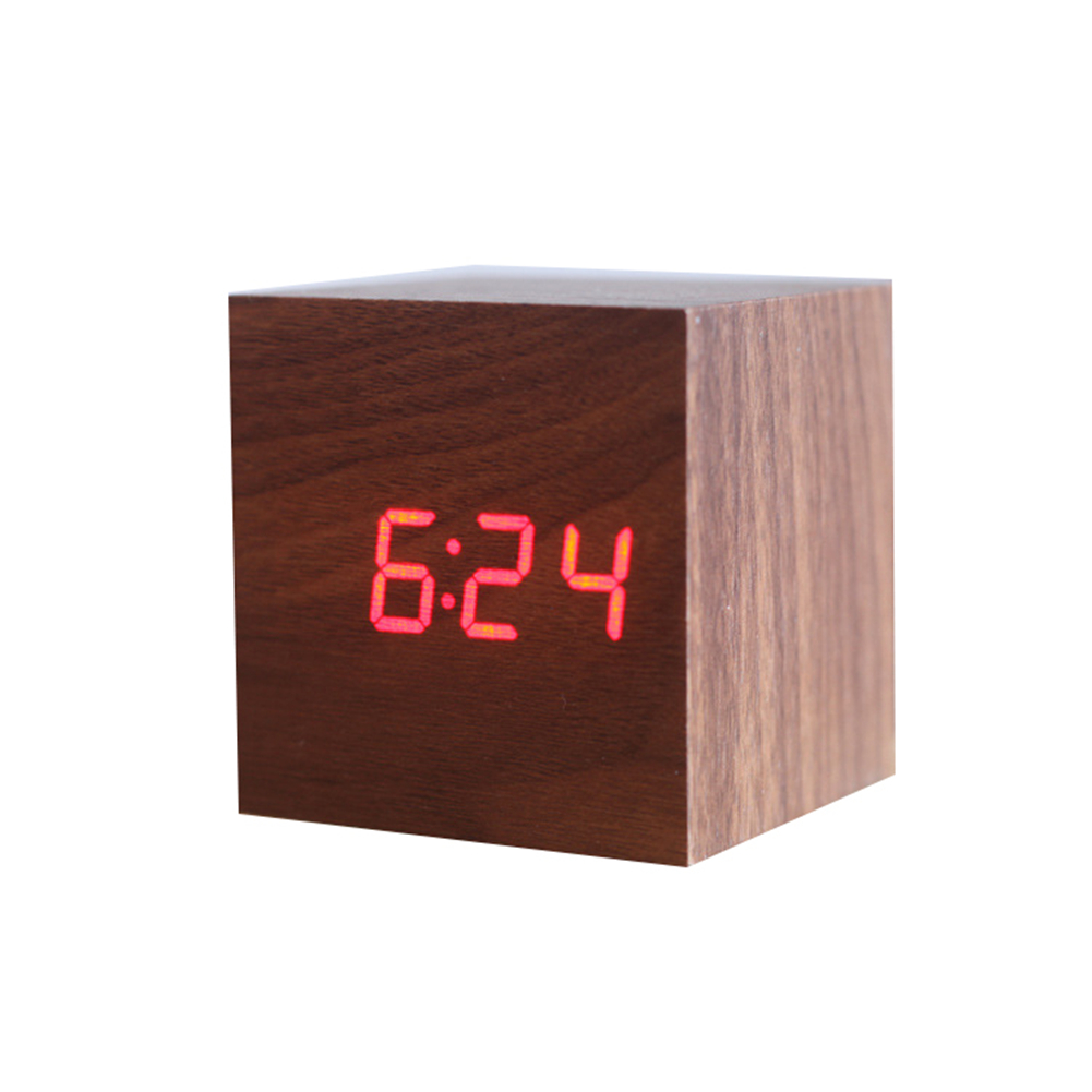 Horloge miroir en bois moderne commande sonore | Horloge numérique de bureau, horloge numérique, horloge électronique: brown red