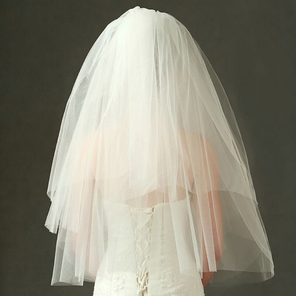 de la boda velo Simple tul blanco de dos capas, velo de novia barato novia accesorios 75cm corto velos con peine