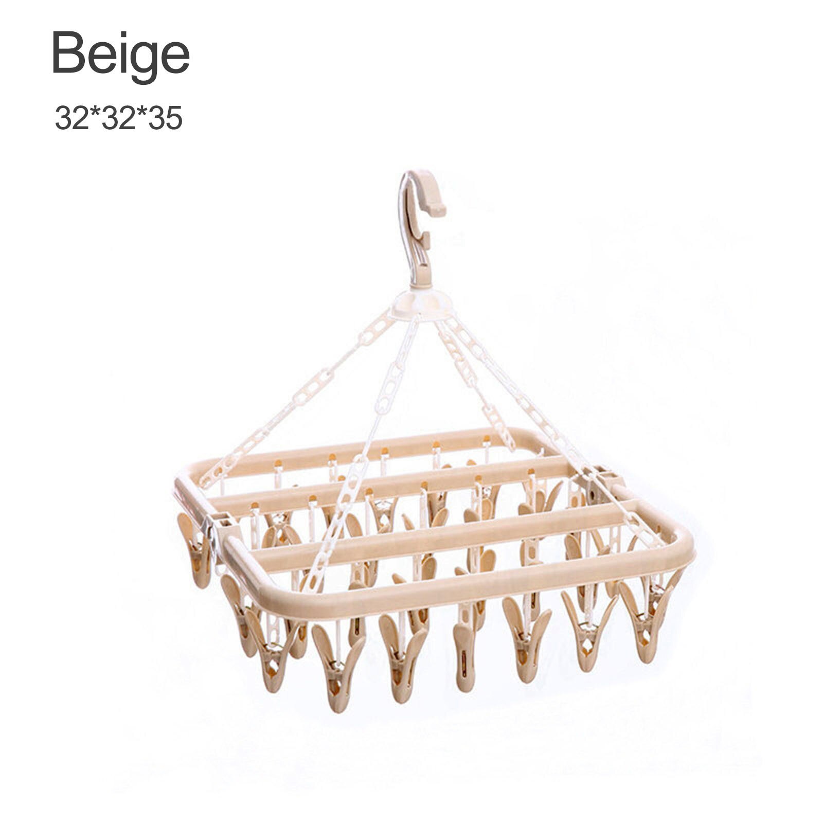 Clips Clothes Hanger Foldable Plastic Drying Rack Hanger Towels Underwear Sock Drying Rack Home Multi Purpose Drying Racks L1020: Beige