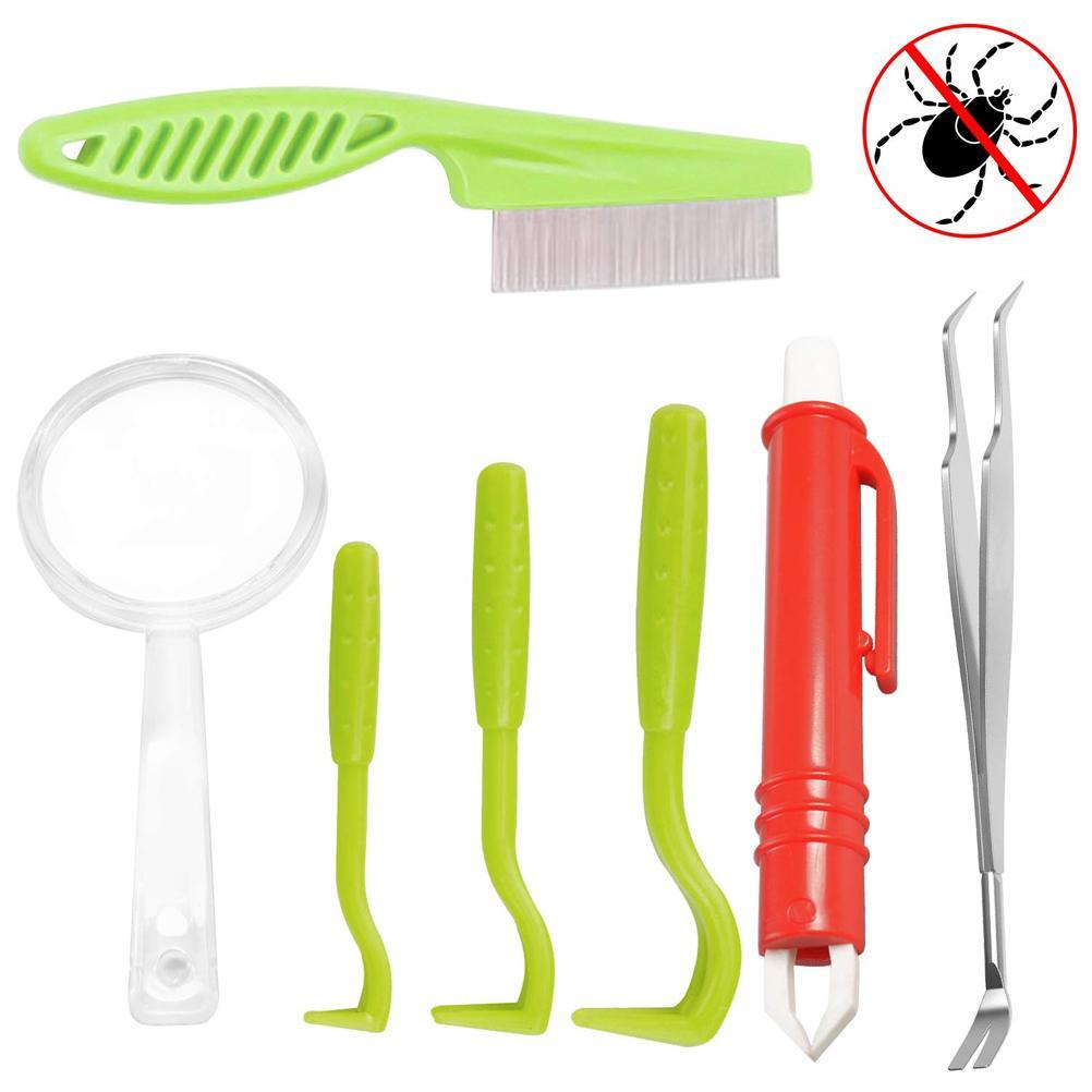 7Pcs Pet Tick Remover Tool Set Tick Hook Flea Tick Tweezers Clip Remover Flea Pet Comb Grooming Supplies For Dogs Cats: Default Title