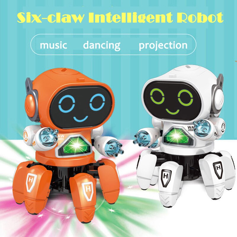 Danza Elettrico a Sei artiglio Piccolo 6 Robot con Le Luci di Musica Robot Giocattoli Educativi Per Bambini Di Natale Regalo Di Compleanno