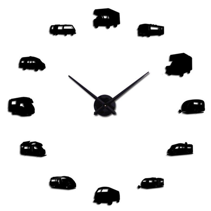 Køretøj ur vægure horloge 3d diy akryl spejl klistermærker boligindretning stue kvarts nål: Sort / 37 tommer