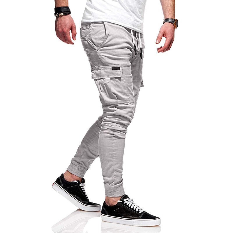 Popular Men's Slim Fit Urban Straight Leg Trousers Casual Pencil Jogger Cargo Long Pants: Light Grey / M