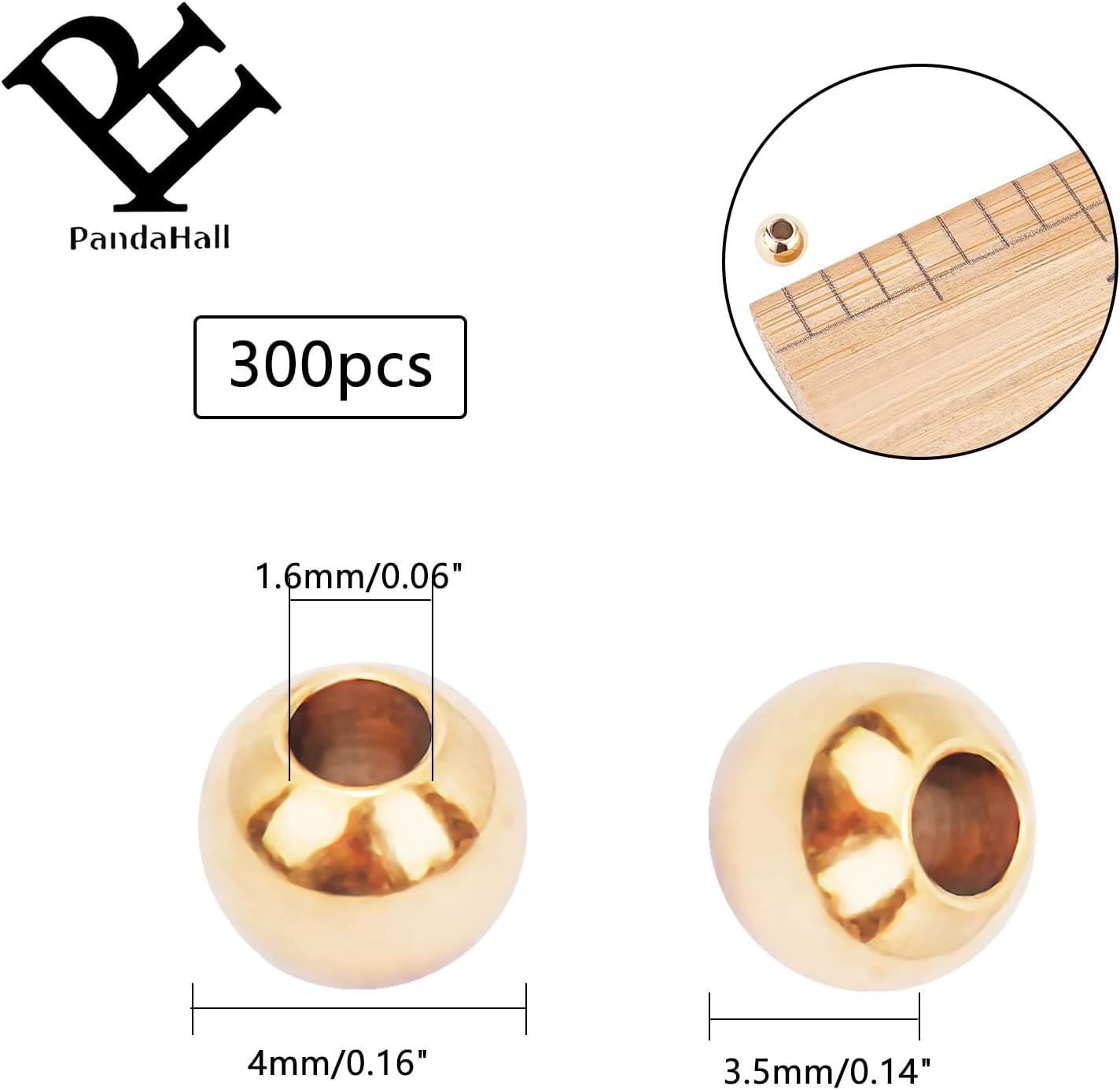 180 stk. 18k forgyldte perler , 3mm 4mm 6mm armbåndsperler glatte metalafstandsperler sømløse guldkugle messing små perler: Sort
