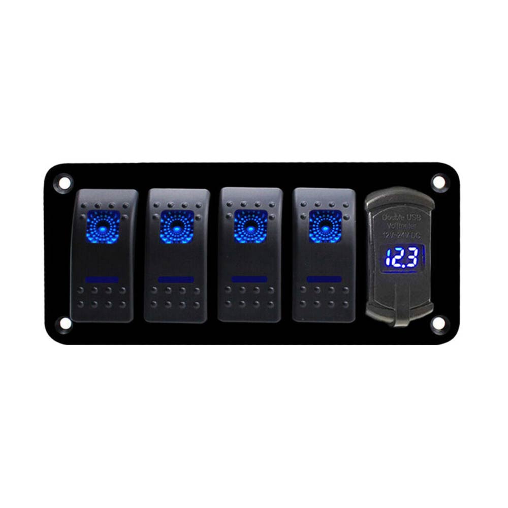 12V/24V 4 5 6 8 Gang LED Toggle Rocker Switch Panel With Dual USB Waterproof For Car RV Truck Boat Marine Rocker Switch Panel: 5 Gang Blue