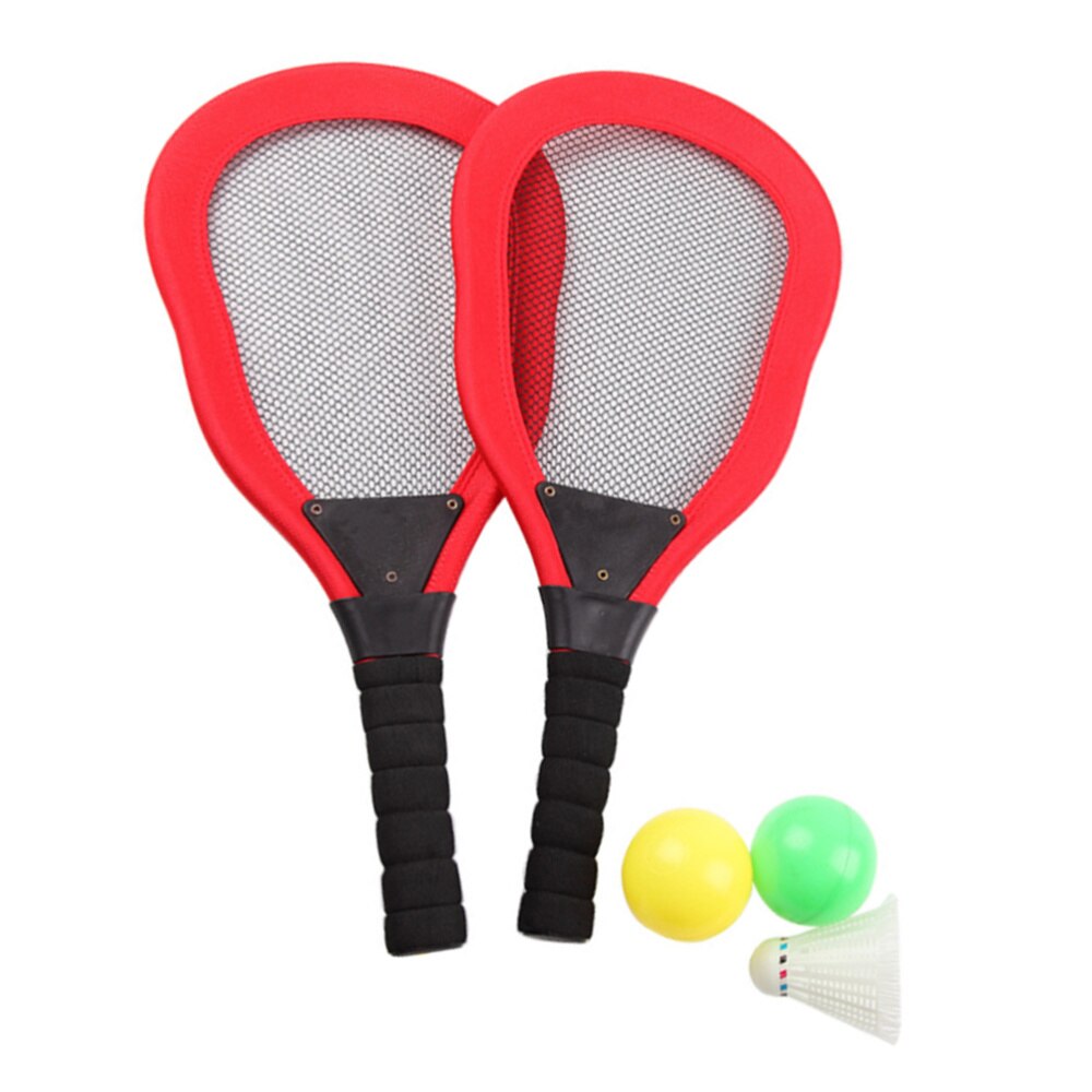 5Pcs Sport Speelgoed Kinderen Doek Art Tennisracket Badminton Strand Racket Kids Outdoor Benodigdheden (Rood 2 Stuks racket + 1Pc Badminton: Red