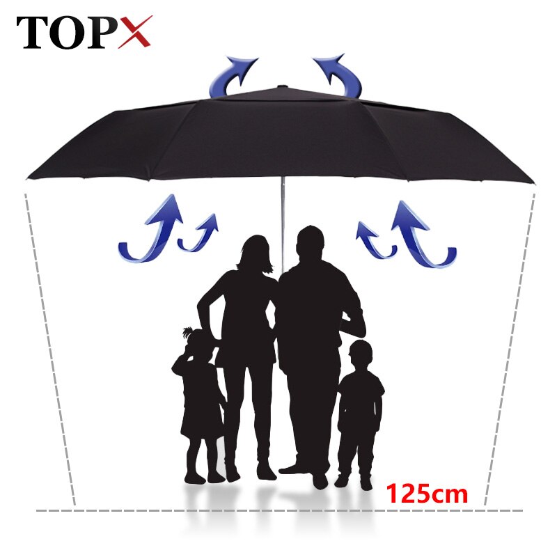 Grand parapluie automatique pour hommes et femmes, 125cm, résistant au vent, Double couche 3 pliable, parapluie de Golf, pluie et voyage