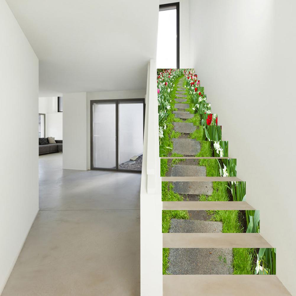 13Pcs Staircase Stair Riser Floor Sticker Self Adhesive DIY Flower Pattern Stairway Wall Decal Decor