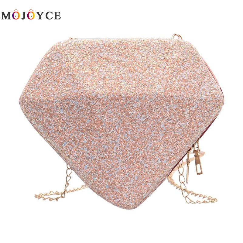 dames paillettes dur diamant en forme de sac de messager paillettes en cuir PU petite chaîne sacs à bandoulière pour les femmes: Rose