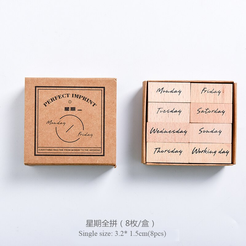 Vintage Month Week Planner Stamp Basic Function Series Digital Symbol Stamp Wooden DIY Seal Stationery Office Supplies: week full name