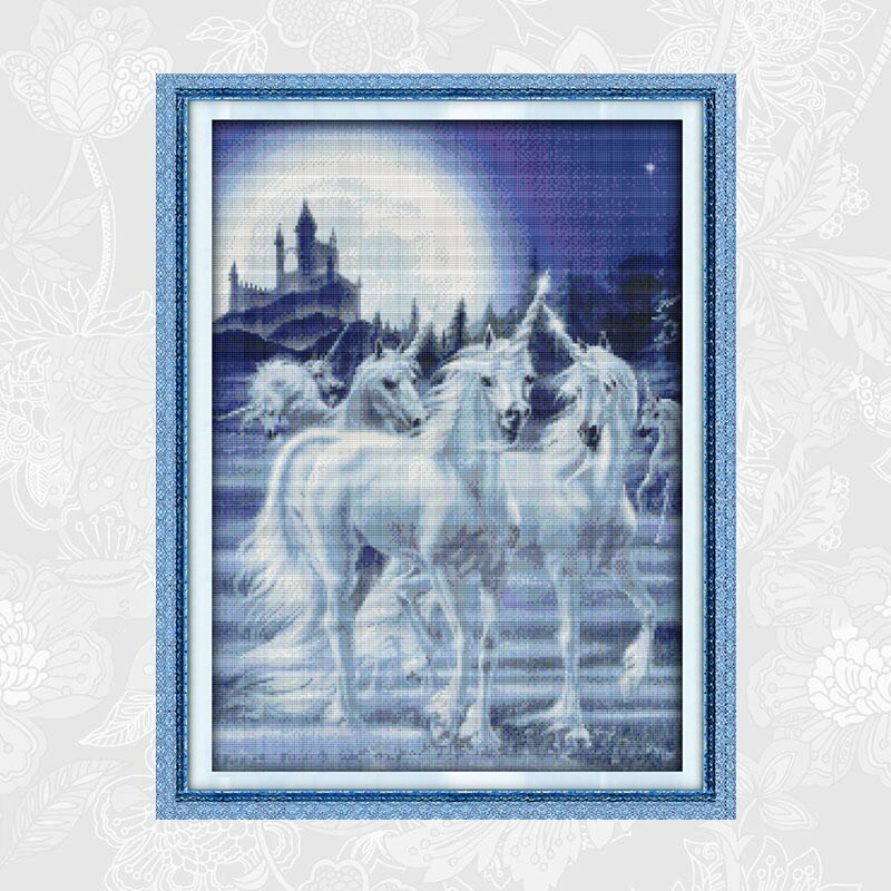 Joy Sunday Unicorn Series Embroidery 11CT Printed Fabric 14CT Canvas DMC Counted Chinese Cross Stitch Kits Crafts Home Decor