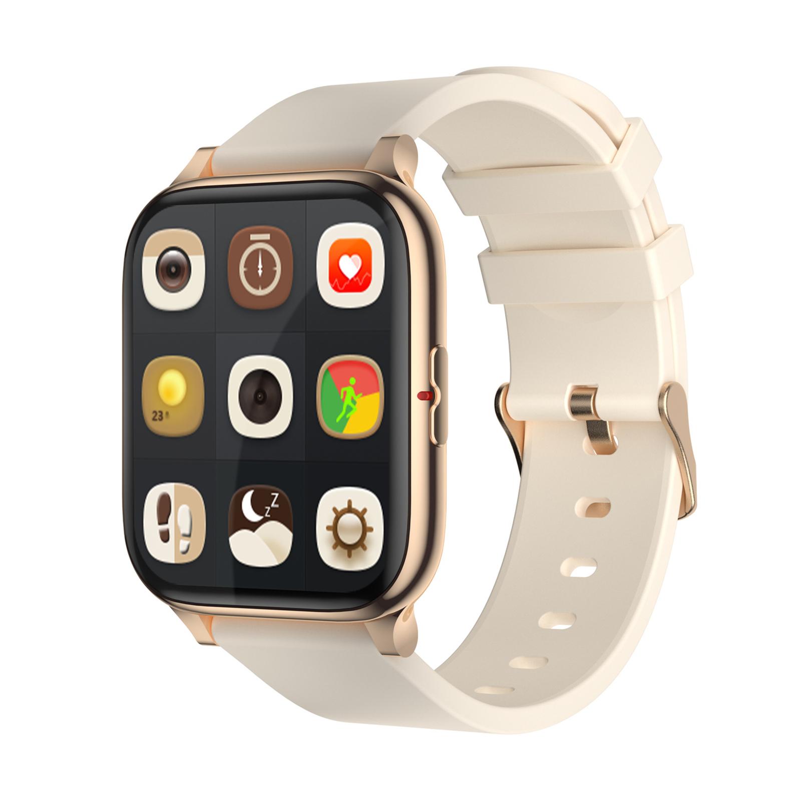 1.75' Smart Watch Adult Waterproof Bluetooth Smartwatch Sports Watch Health Tracker Thinner &amp; Larger Wrist Band for IOS Android: Gold White