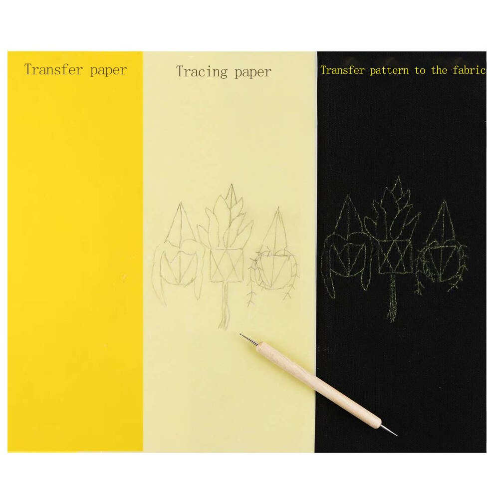 10pcs Embroidery Transfer Paper with 1pc Iron Pen Kit for Handmade Craft-Carbon Water-Soluble Tracing Paper DIY Sewing Tools