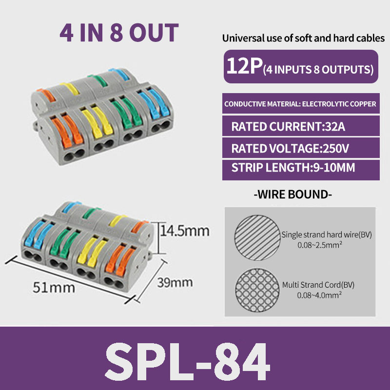 Conector de cableado rápido de salida múltiple, Cable de cableado divisor Universal, bloque de terminales de empuje, cableado rápido Universal SPL 222 23
