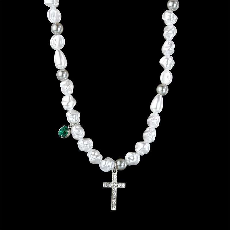 Sifisrri vintage cross bead collarbone necklace for women girls valentine's day stainless steel jewelry party accessories