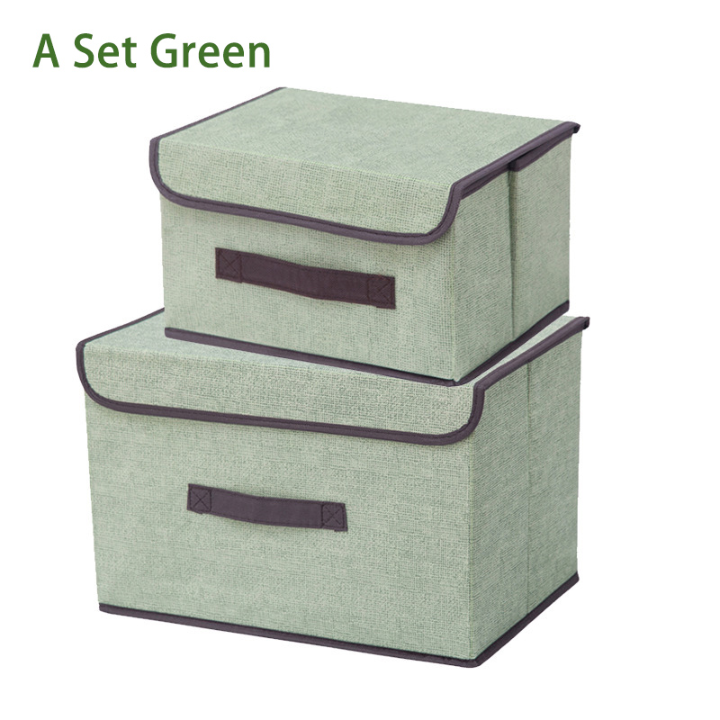 Non Woven Fabric Storage Box with Lids Household Toy Snacks Sundries Organizer Storage Boxes Basket Cloth Storage Organizer Box: A Set Light green