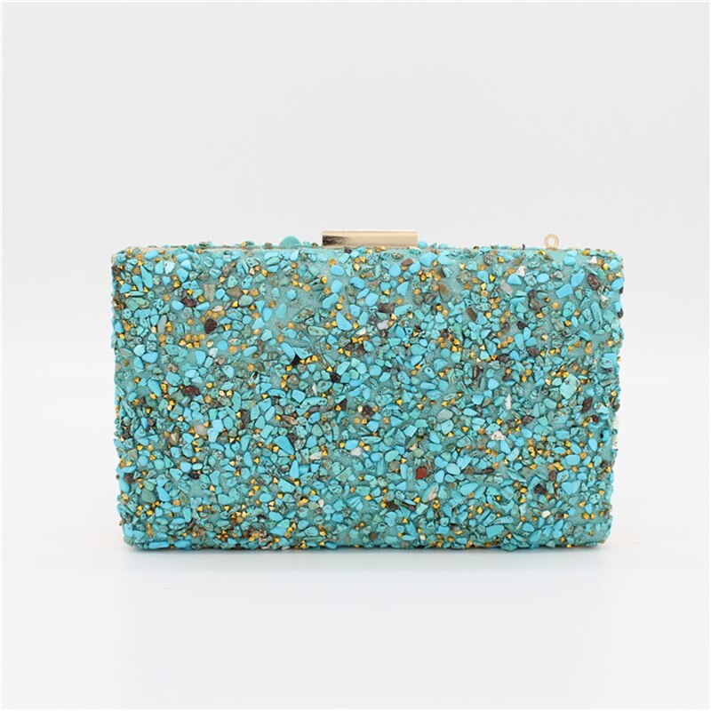 Elegante Sprankelende Glitter Avond Clutch Bag Kleurrijke Kleur Steen Vrouwen Messenger Schouder Dag Koppelingen Dame Mode Shell Tas: blue