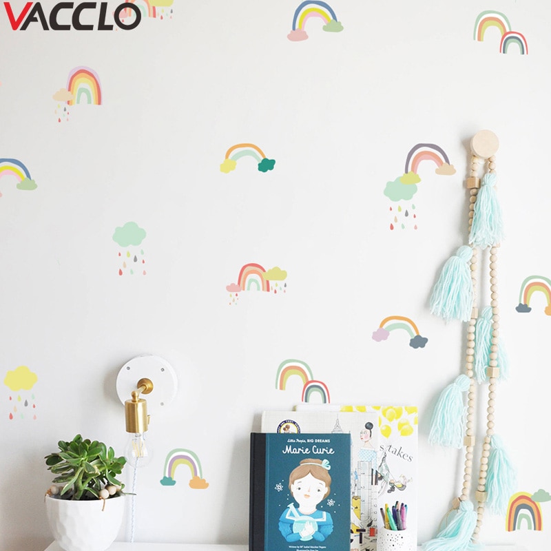 Vacclo 24 Stks/set Transparante Muursticker Kinderkamer Regenboog Behang Paster Muurstickers Babykamer Decoratie Leverancier