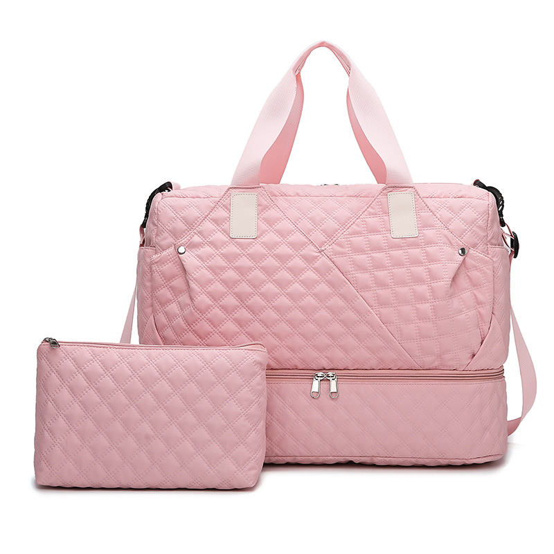 Bolsas de viaje de gran capacidad, organizador de equipaje, bolso de mano impermeable, portátil, plegable, almacenamiento de ropa de viaje, bolsos de hombro: Rosa
