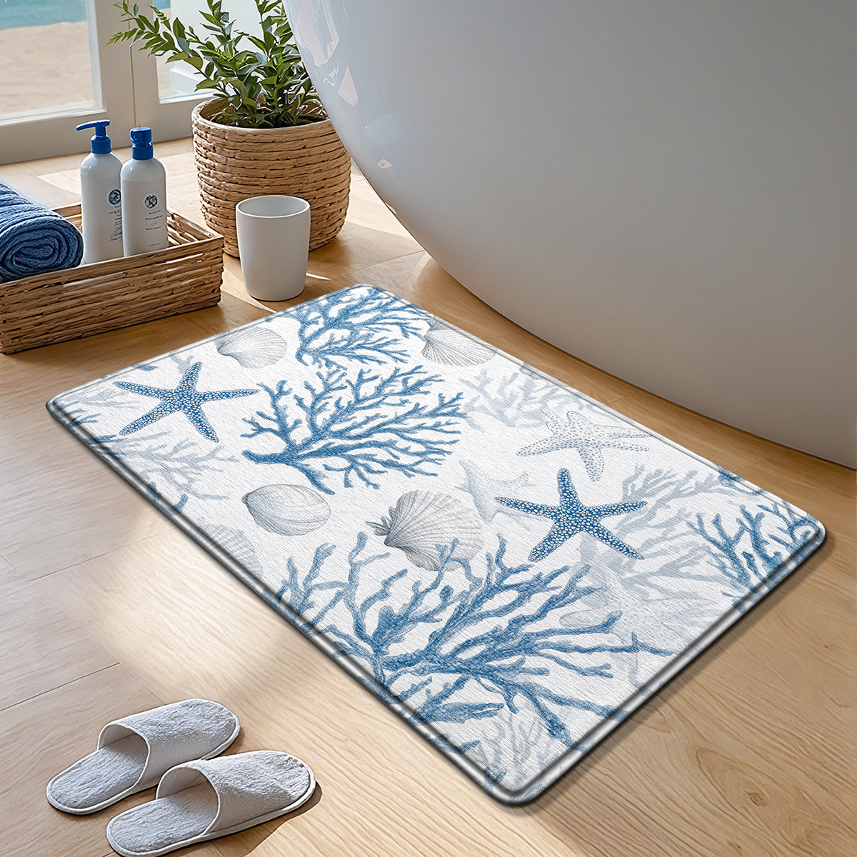 Alfombra de baño con temática oceánica - Alfombra de esponja ultrasuave - Absorción rápida y secado rápido - Antideslizante y agradable para la piel - Decoración del baño: Rojo / 500mmx1000mm