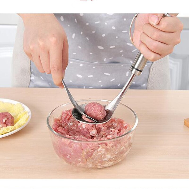 Non-Stick Meatball Maker Mold Spoon Stainless Steel Meat Baller With Elliptical Leakage Hole Kitchen Utensil Gadget Tool