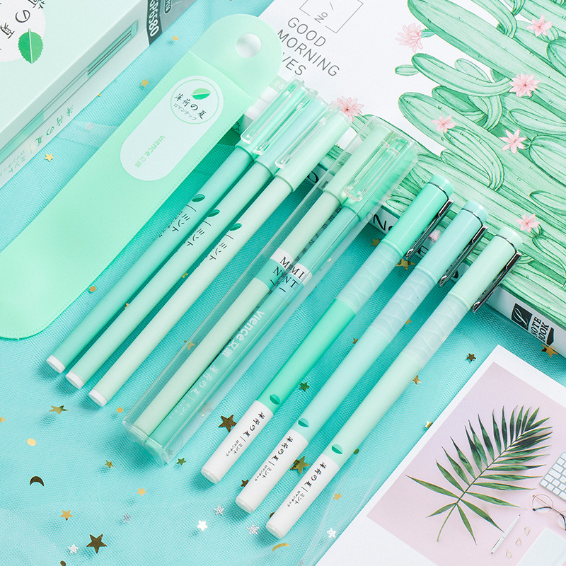 Korean Cherry Blossoms Gel Pen Set Fine Point Pens Full Needle Black Watery Signature Pen Kawaii School Supplies Stationery