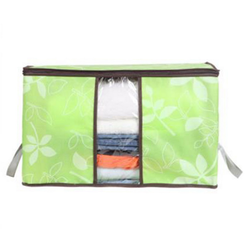 1 Uds. Bolsa de ropa de edredón caja de almacenamiento de tela no tejida con asas plegable a prueba de humedad Caja de almacenamiento sellada organizador transparente: C-green 60x40x35cm