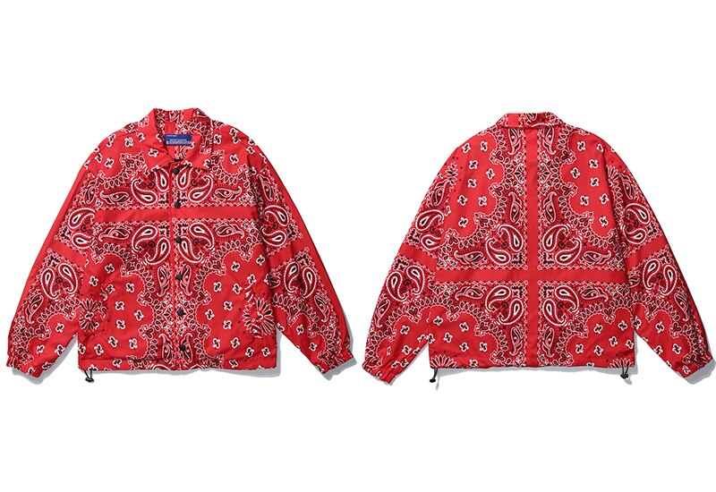 LENSTID Mens Wear Hip Hop Bandana Paisley Pattern Bomber Jackets Windbreaker Harajuku Streetwear Autumn Casual Coats Tops: Red / L