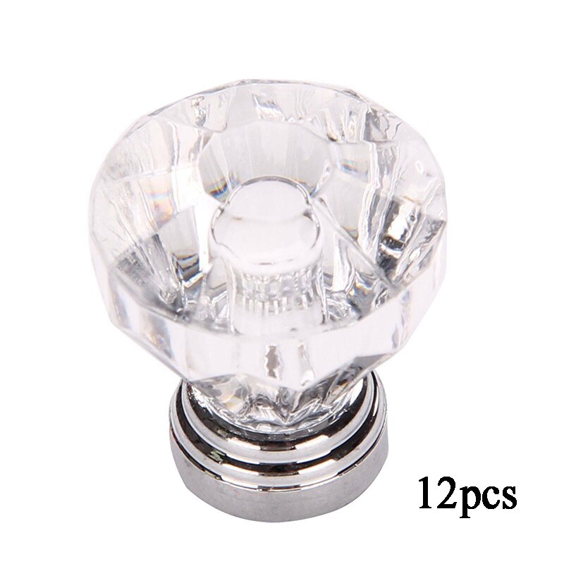 12 stk. krystalglas dørknapper håndtag facetslebet diamant skuffeskab møbler håndtag knap: Default Title
