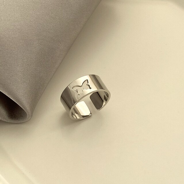 Hiphop Felsen Kupfer Hohl Butterflys Punk Ringe Öffnen Index Finger Zubehör Gold Farbe gemeinsam Ring Für Frauen Paar Schmuck: Silber- B