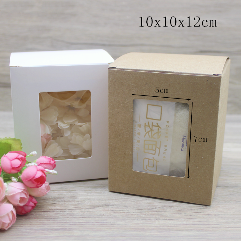 10 Stuks Diy Vintage Kraft Papieren Dozen, Witte Grote Raam Papier Geschenkdozen, Cake Verpakking Dozen, Kerst Geschenkdozen: S / GRIJS