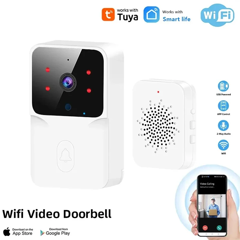 WiFi Tuya App Video Deurbel Draadloze Telefoon Thuis Intercom Systeem Deurkijker Nachtzicht Deurbel Camera Home Security: WHITE