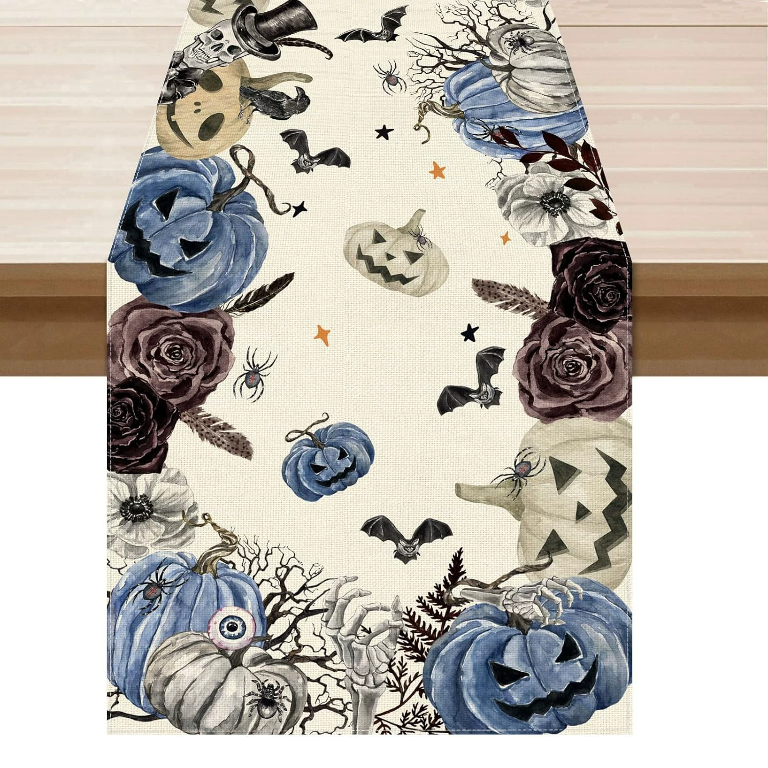 Spökblommor löv halloween bordslöpare, säsongsbetonad höst kök matbordsdekoration för hemfestdekor: 32*210cm / Röd