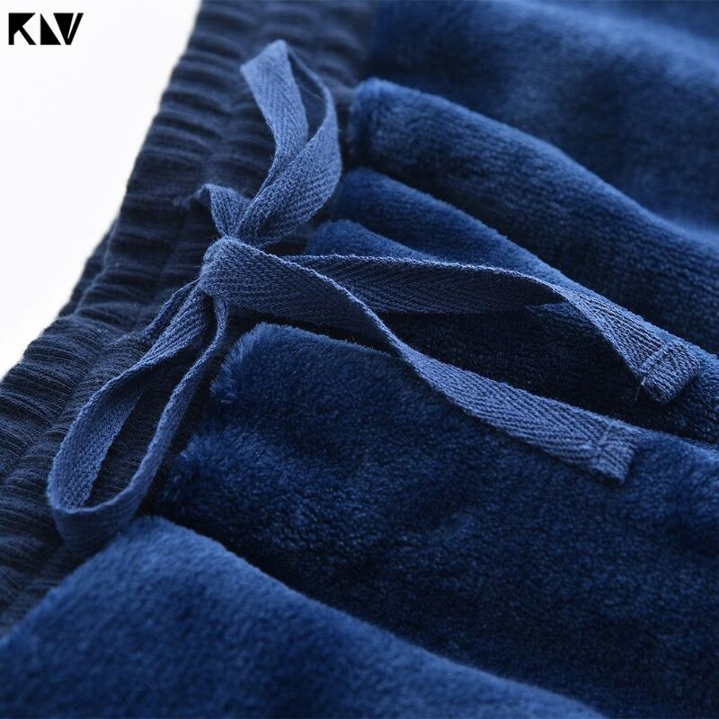 KLV Women Men Autumn Winter Pajamas Pants Lounge Wear Pajamas Thicken Loose Coral Fleece Pants Sleep Pajamas Lounge Pants