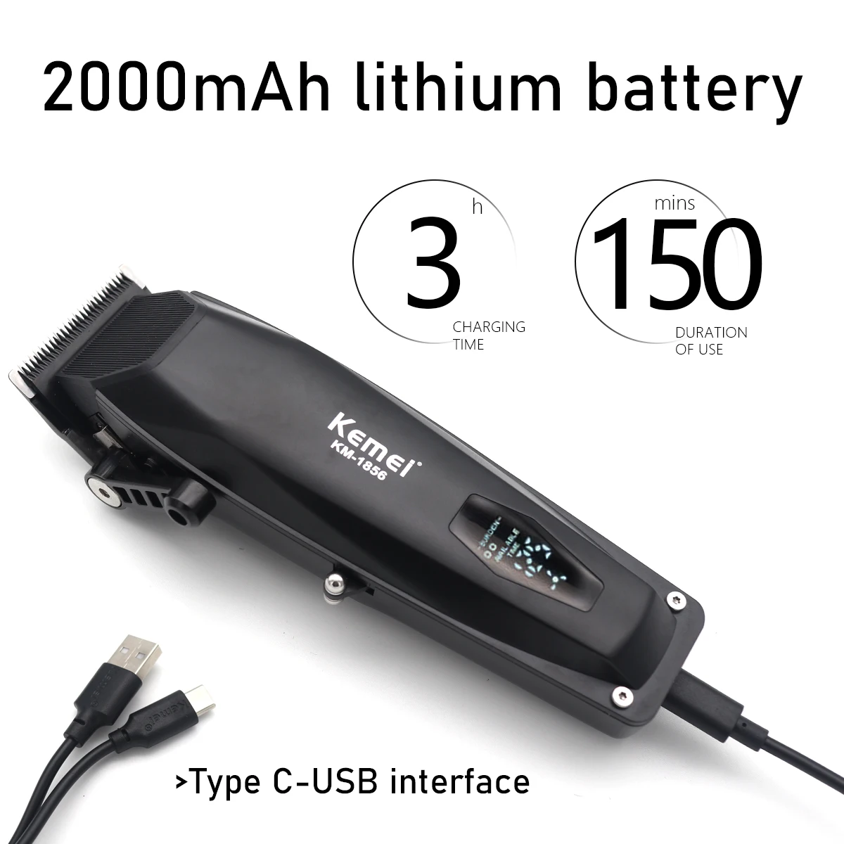Kemei KM-1856 Heren Tondeuse LED Display Draadloze USB Interface Professionele Haar Snijmachine Tondeuse Kapsel
