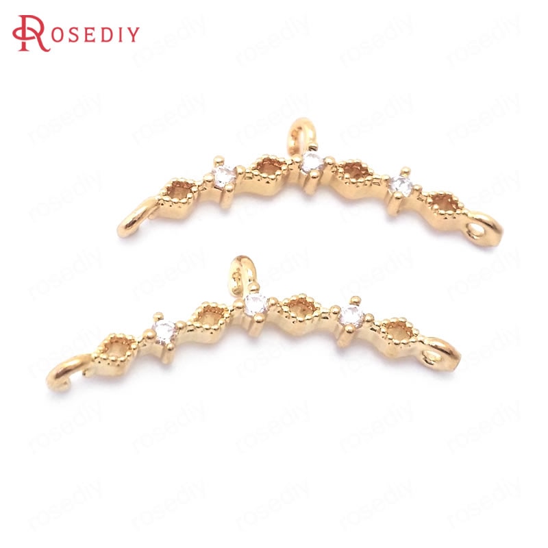 (38854)10PCS 8x23MM 24K Oro Champagne di Colore Ottone e Zircone Forma della Curva Pendenti E Ciondoli Pendenti Con Gemme E Perle Dei Monili del Connettore che fanno I Risultati Diy