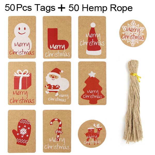 Kraftpapir etiketter tags glædelig jul serie hænge tags med hampesnor til gør-det-selv-håndværk år julefest boligindretning: 3