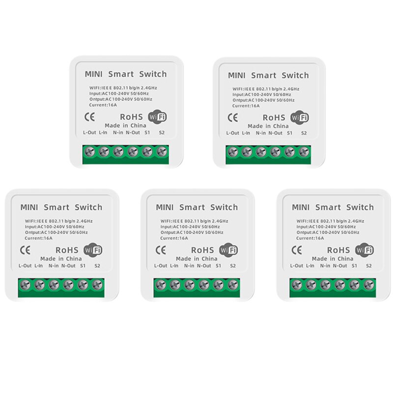 10A/16A Tuya Wifi Schakelaar Relais Breaker Module Automatisering Smart Verlichting Google Home Alexa Afstandsbediening App Timer smartlife: 5piece 16A